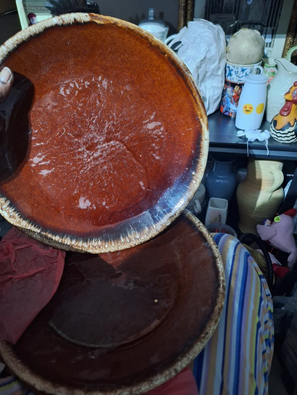 2 Handmade Brown Glazed Ceramic Serving Bowl